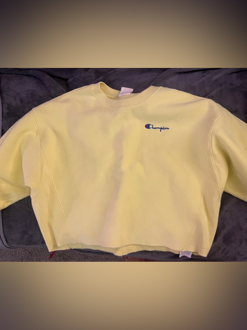 Champion Pale Yellow Embroidered Logo Crewneck Sweatshirt